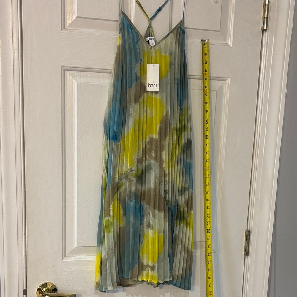 Bar III Vibrant Pleated Dress with Blue and Yellow